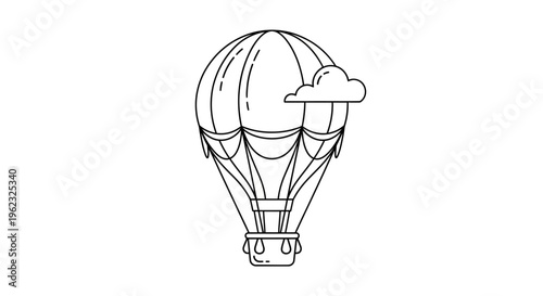 Hot Air Balloon Simple Line Art Illustration.