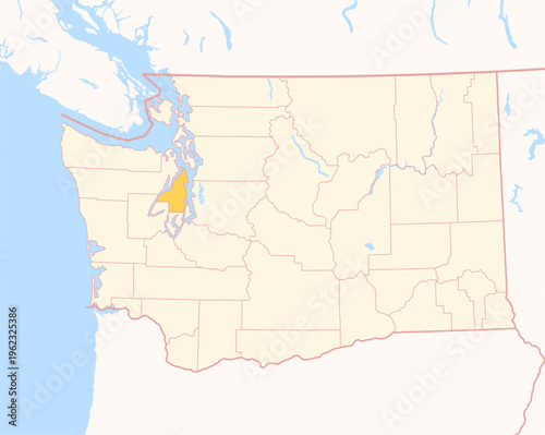 Map of the County Kitsap (Washington, US) showing the Federal State with the highlighted County