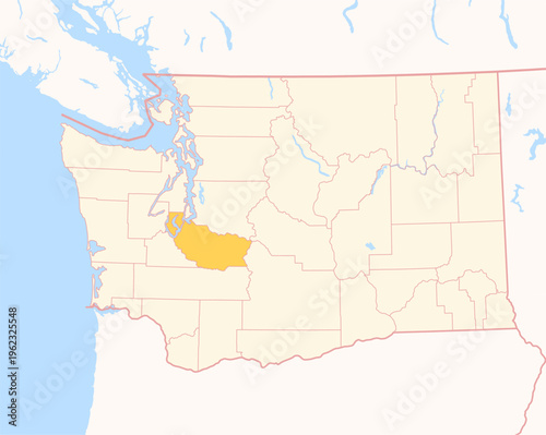 Map of the County Pierce (Washington, US) showing the Federal State with the highlighted County