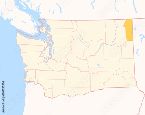 Map of the County Pend Oreille (Washington, US) showing the Federal State with the highlighted County