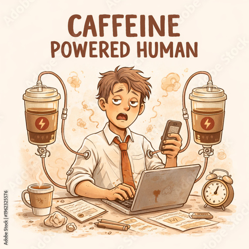 caffeine powered productivity, coffee motivation design, energetic work vibes, productivity boost concept, coffee lover lifestyle, hustle and grind aesthetic, morning energy boost, busy work routine, 