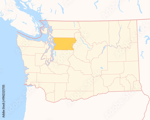Map of the County Snohomish (Washington, US) showing the Federal State with the highlighted County