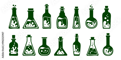 Various laboratory equipment containing substances on a clean surface