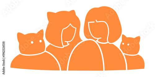 Family with pets sitting together indoors at home feeling happy