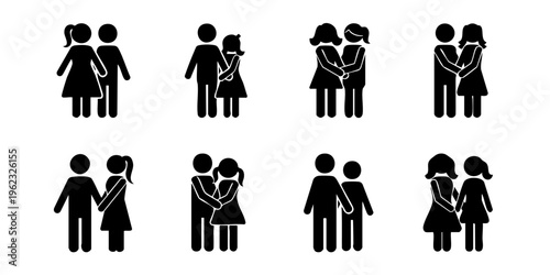 Illustration of diverse people showing love and support with arms around each other in various relationships