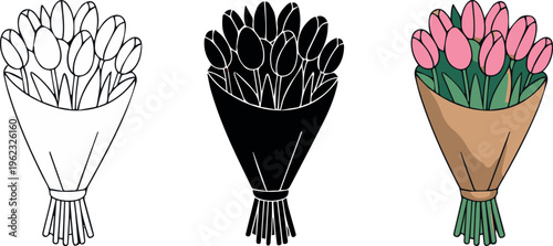 Tulip bouquet packaging labels and market product mockups