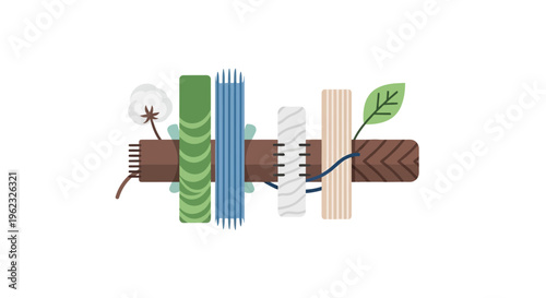 Natural Fabric Swatches & Sustainable Textile Materials: Eco-Friendly Cotton and Organic Fibers Illustration