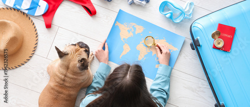 Young woman with map, cute ...
