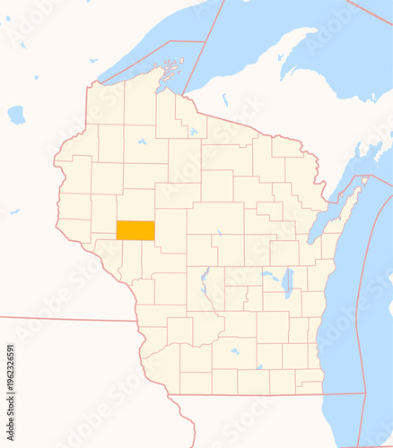 Map of the County Eau Claire (Wisconsin, US) showing the Federal State with the highlighted County