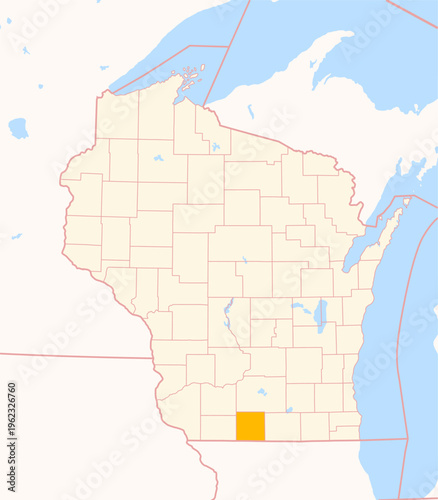 Map of the County Green (Wisconsin, US) showing the Federal State with the highlighted County