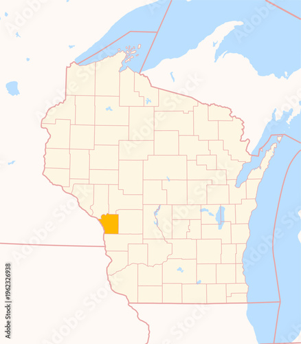 Map of the County La Crosse (Wisconsin, US) showing the Federal State with the highlighted County