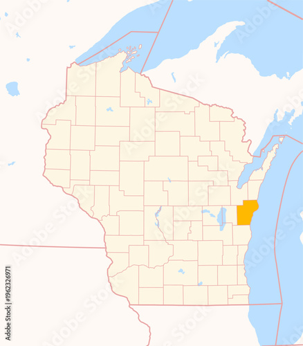 Map of the County Manitowoc (Wisconsin, US) showing the Federal State with the highlighted County