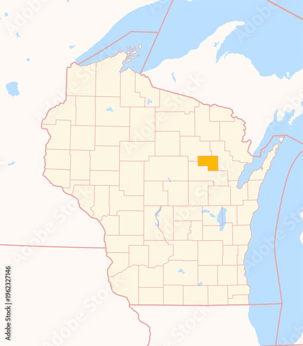 Map of the County Menominee (Wisconsin, US) showing the Federal State with the highlighted County