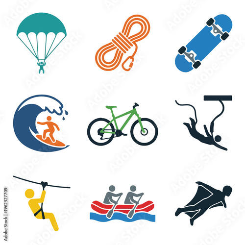 Adventure sports icons set.