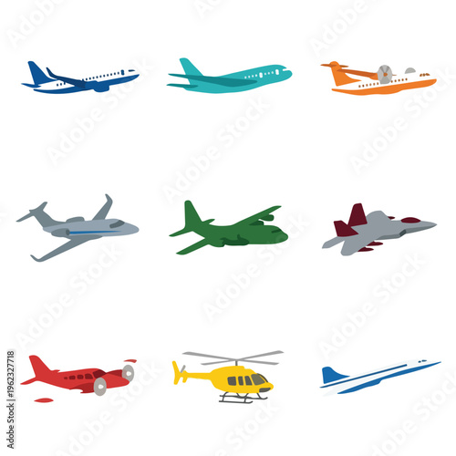 Airplanes and helicopters in flight.