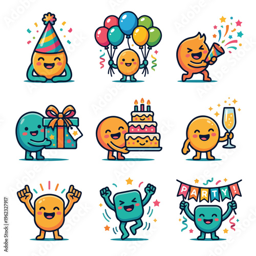 Cartoon characters celebrate birthday.
