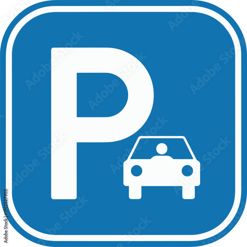 Road sign indicating parking entrance and exit