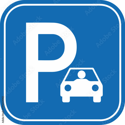 Parking area sign showing driver and vehicle