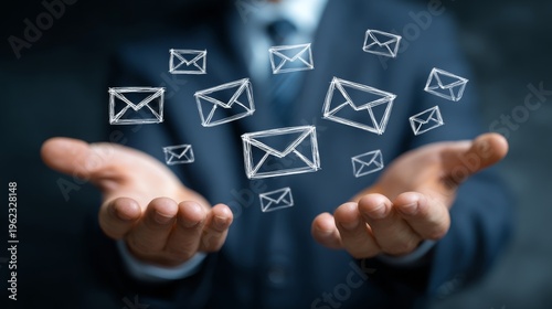 Businessman holding digital emails.