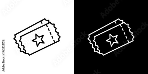Movie ticket icon concept in flat black and white style on clean background vector illustration design