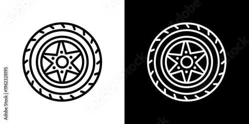 Tire icon concept in flat black and white style on clean background vector illustration design