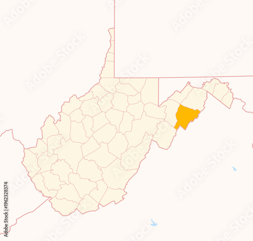 Map of the County Hardy (West Virginia, US) showing the Federal State with the highlighted County