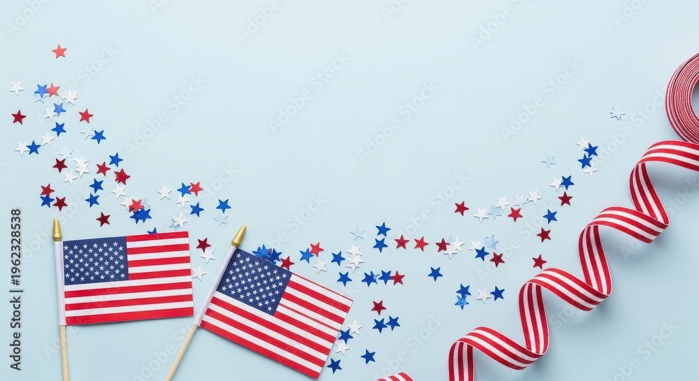 Obraz premium Patriotic celebration with flags confetti and streamers