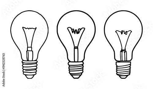 Lightbulb set with clean outline design featuring bright icon, simple graphic, minimal illustration with energy and inspiration