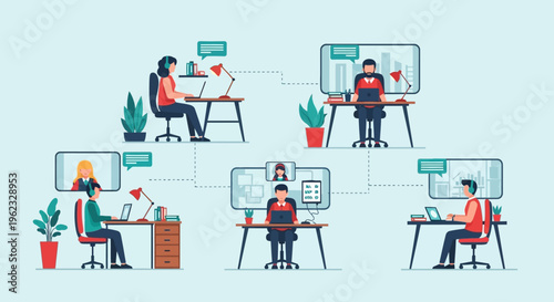 Diverse team collaborating remotely online using digital devices