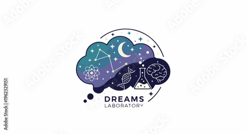 Cosmic brain and DNA science cloud with moon and stars