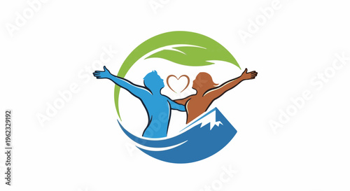 Couple embracing with nature elements, love symbol