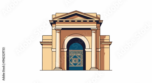 Classical building facade with columns, arch, and ornate door
