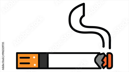 Cigarette icon with smoke, representing tobacco use, nicotine addiction, and smoking habit
