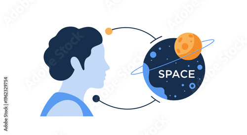 Human Mind Exploring Space. Conceptual Vector Illustration of Astronomy, Learning, and Universal Knowledge.