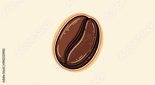 Close-up illustration of a single roasted coffee bean with a textured outline