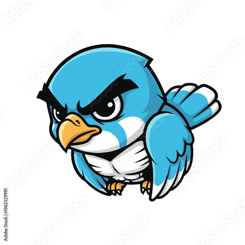 Angry Cartoon Blue Bird Character Illustration.