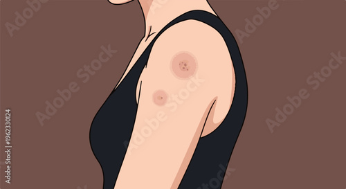 Close-up of a person's shoulder and upper arm with skin blemishes