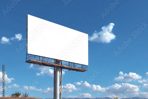 Landscape view of blank billboard mock up against blue sky background. Marketing and promotion outdoor concept