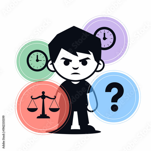 Stressed Man with Clocks and Question Mark Symbolizing Time Management
