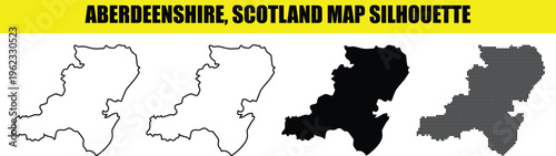 Aberdeenshire scotland map silhouette vector set including outline and solid shapes for local geographic visuals.