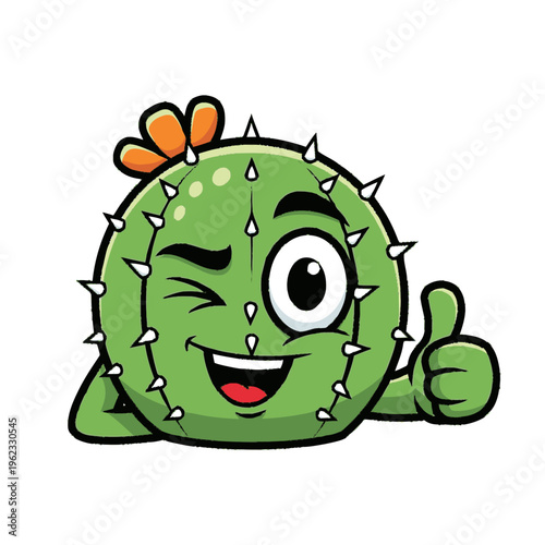 Cartoon Cactus Character Giving Thumbs Up.
