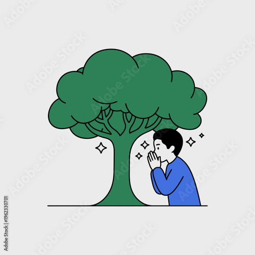 Man Praying Under Green Tree