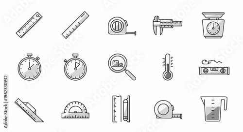 Collection of measuring tools and scientific instruments