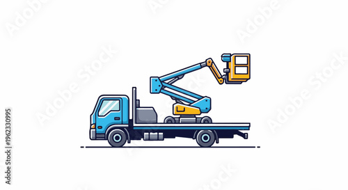 Blue truck with articulated boom lift platform