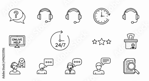 Collection of outline icons representing customer service and support functions