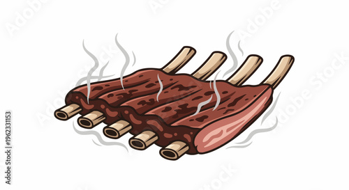 Cartoon of a rack of steaming ribs against a white background