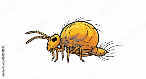 Cartoon illustration of a small, round, yellow insect with antennae
