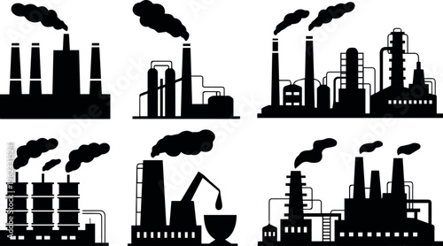 Power plant icons showing cooling towers and chimneys