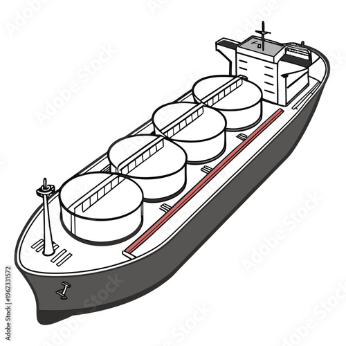 A large tanker ship with four cargo tanks