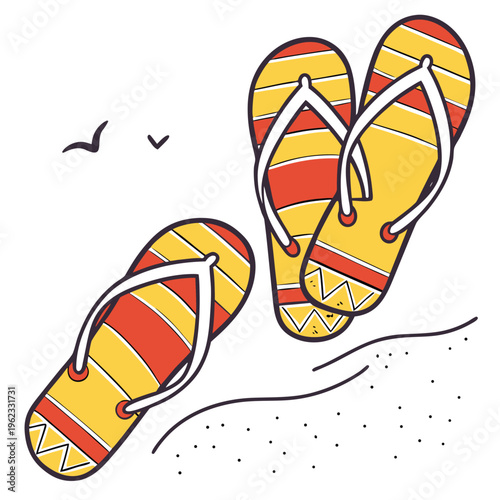 A pair of yellow and orange flip flops